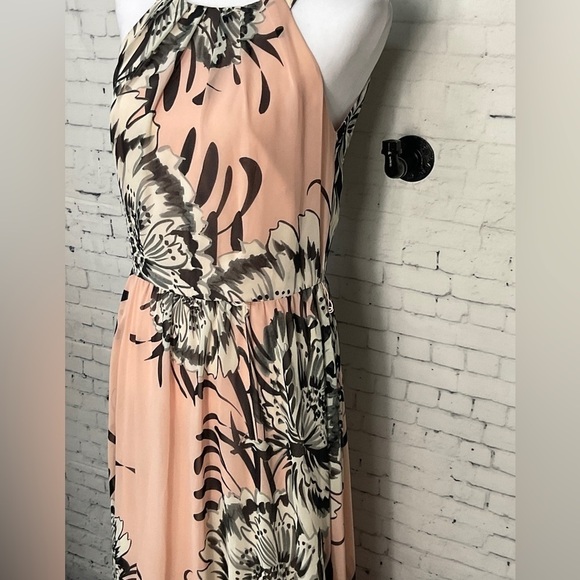 Eliza J Pink Black Floral Print Chiffon Maxi Dress Neck Tie Hidden Zippe… - Picture 4 of 11